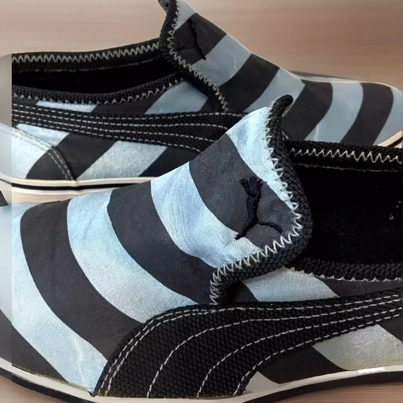 PUMA Slip On Shoes Sneakers Unisex Women 8.5 Men 7 Blue Two Tone Stripes Shiny - Picture 4 of 10
